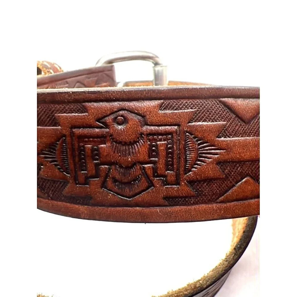 Vintage Tooled Genuine Leather Belt (Made in USA)